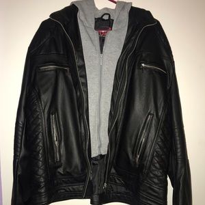 Black and Gray Hooded Bomber Jacket